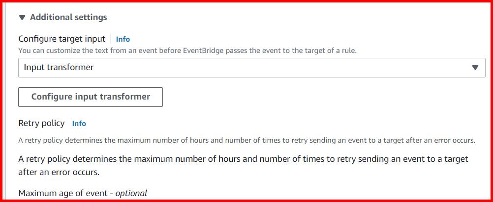 Picture showing the Configure target input button for specifying the input json